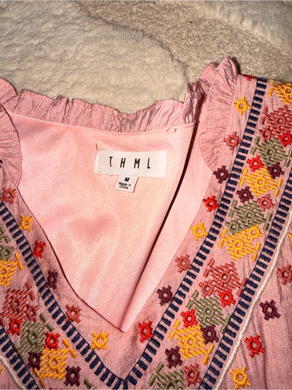 THML Pink Embroidered Shift Dress - Picture 6 of 6